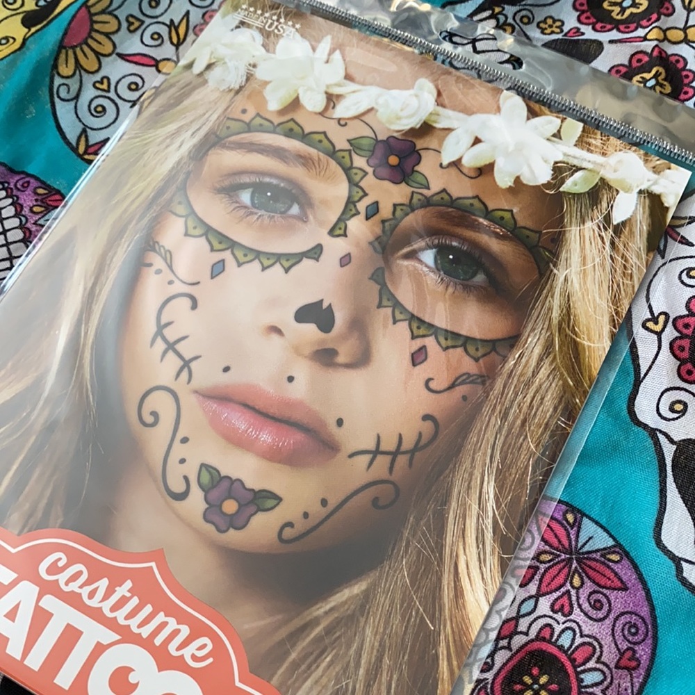 Día de los Muertos {Day of the Dead} Costume Face Tattoos 34 Count Made in USA - Picture 6 of 6